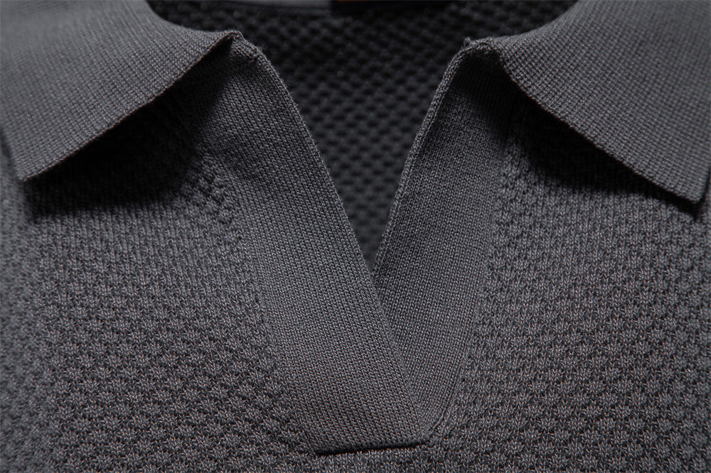Men's Open Collar Knit Polo Shirt